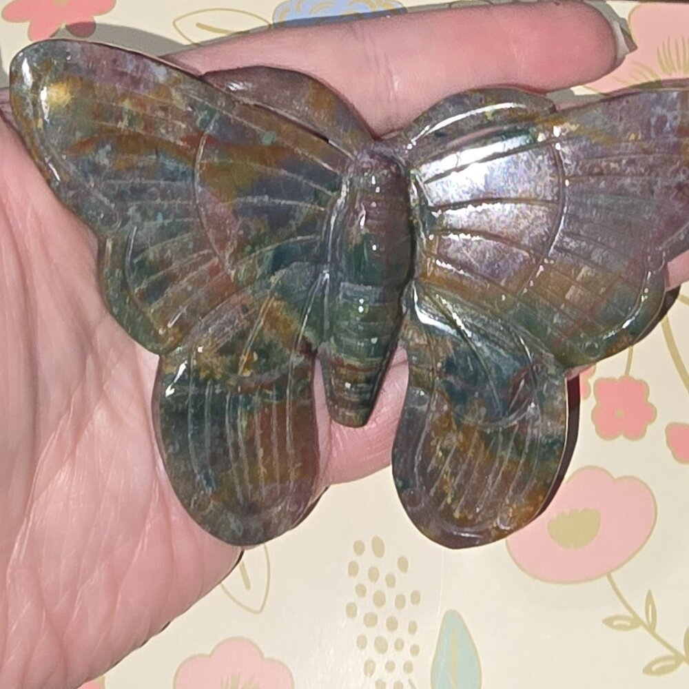 Ocean Jasper Rainbow Crystal Butterfly Table Top Desk Decoration Transformation